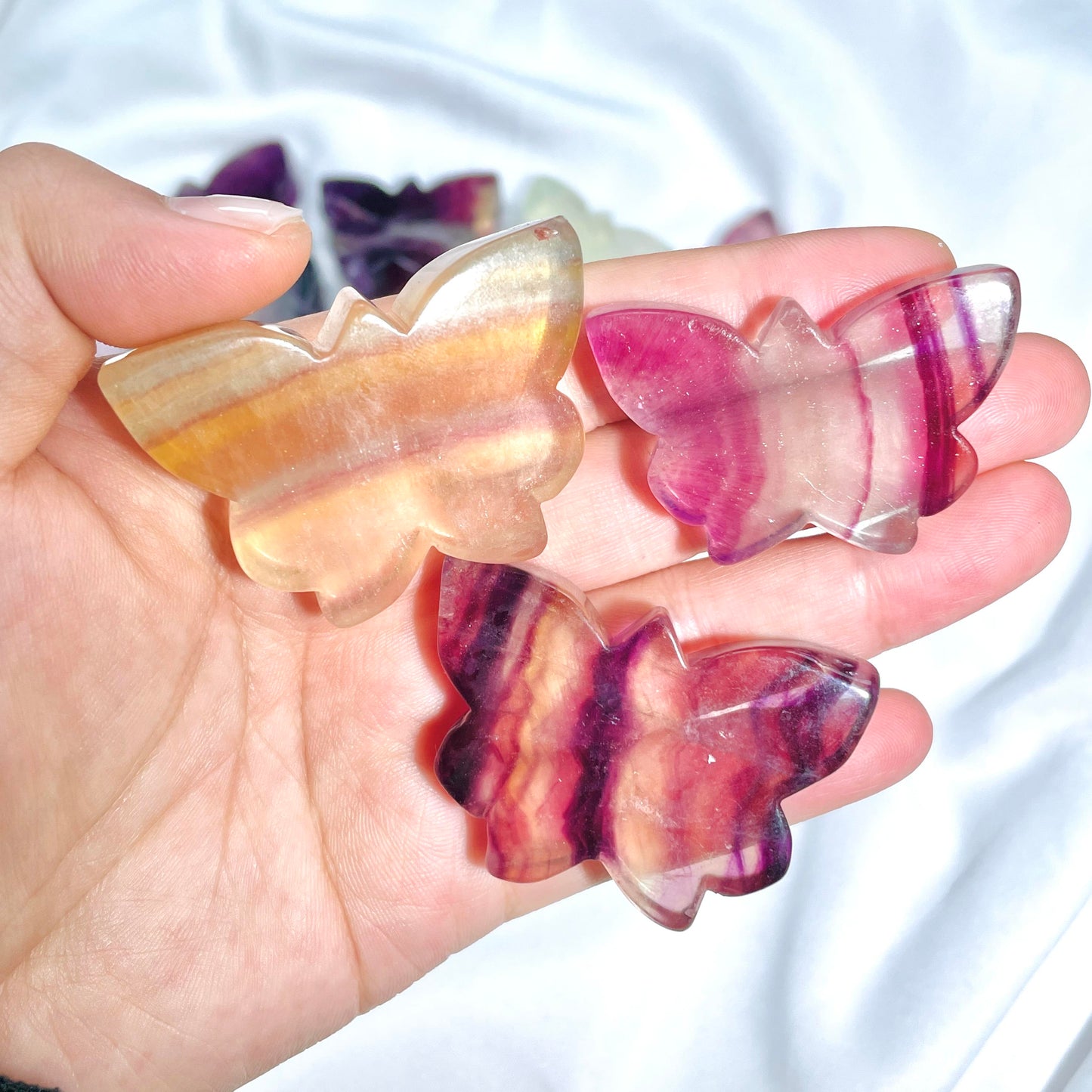 Natural crystal - Rainbow fluorite palm stone/butterfly/moon,perfect gift,beautiful decoration