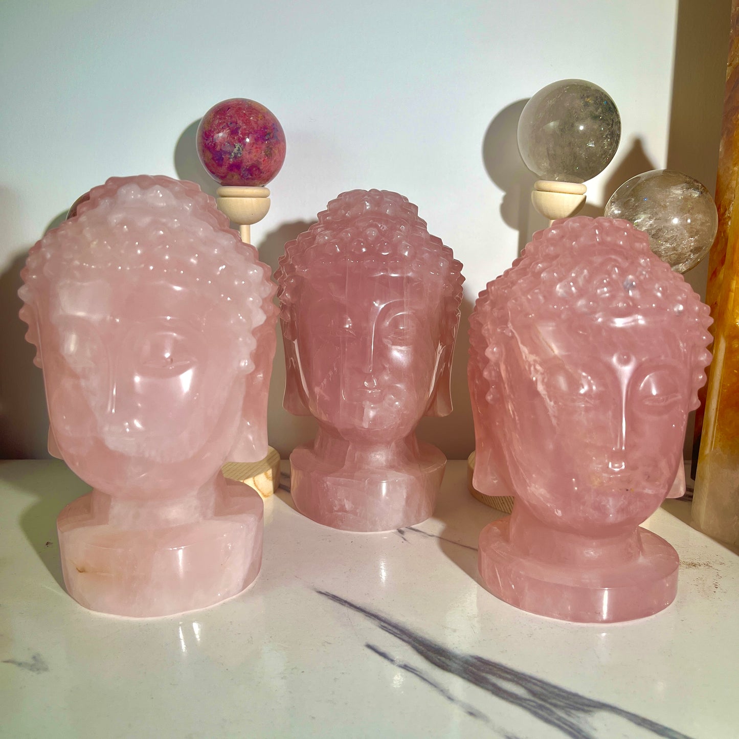 Natural crystal Rose quartz Buddha head