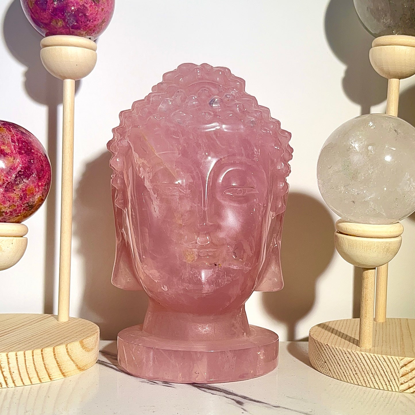 Natural crystal Rose quartz Buddha head