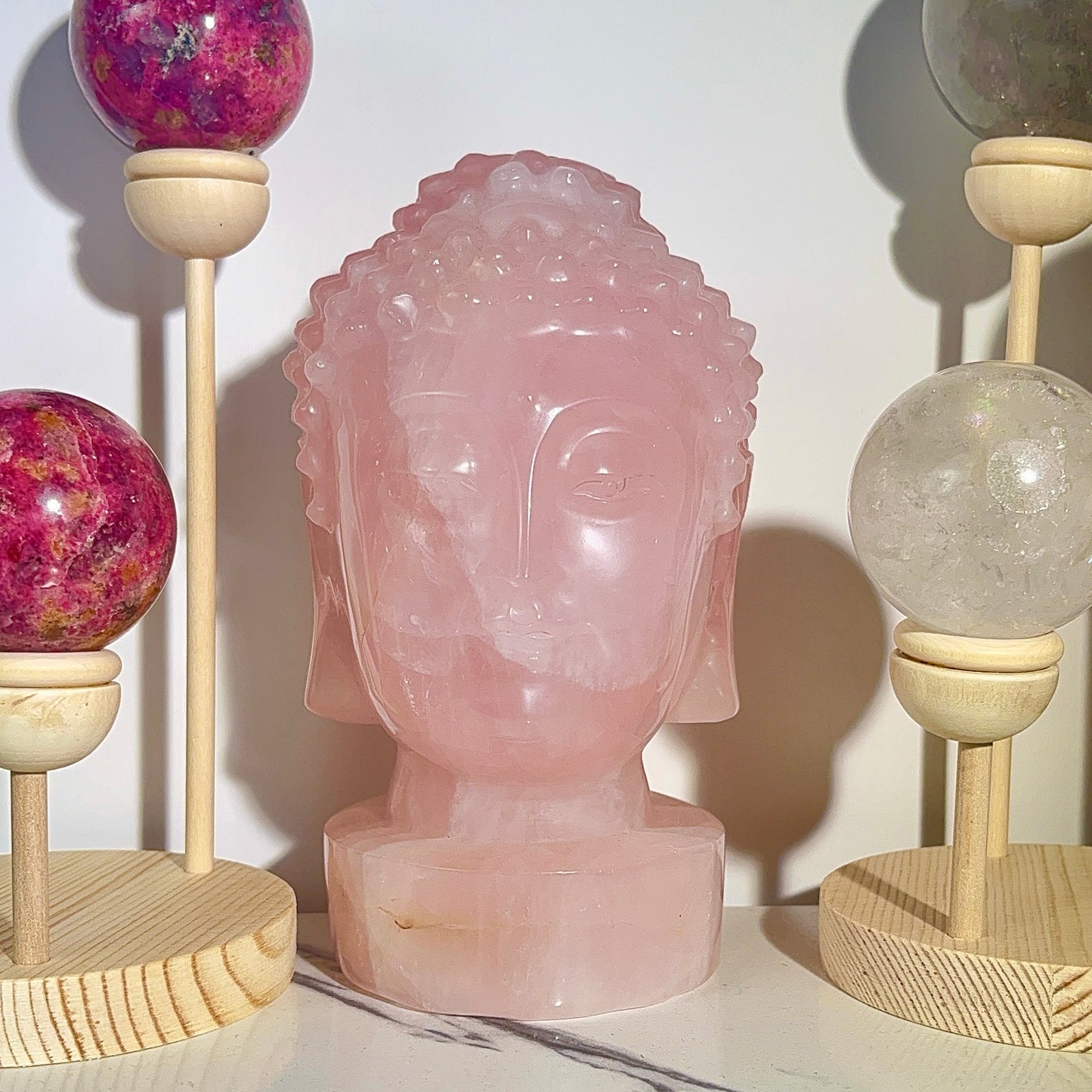 Natural crystal Rose quartz Buddha head