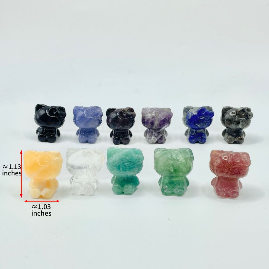 Natural Crystal Mini Hello Kitty Carvings,Figurine Gifts for Hello Kitty Lovers, Adorable Decor