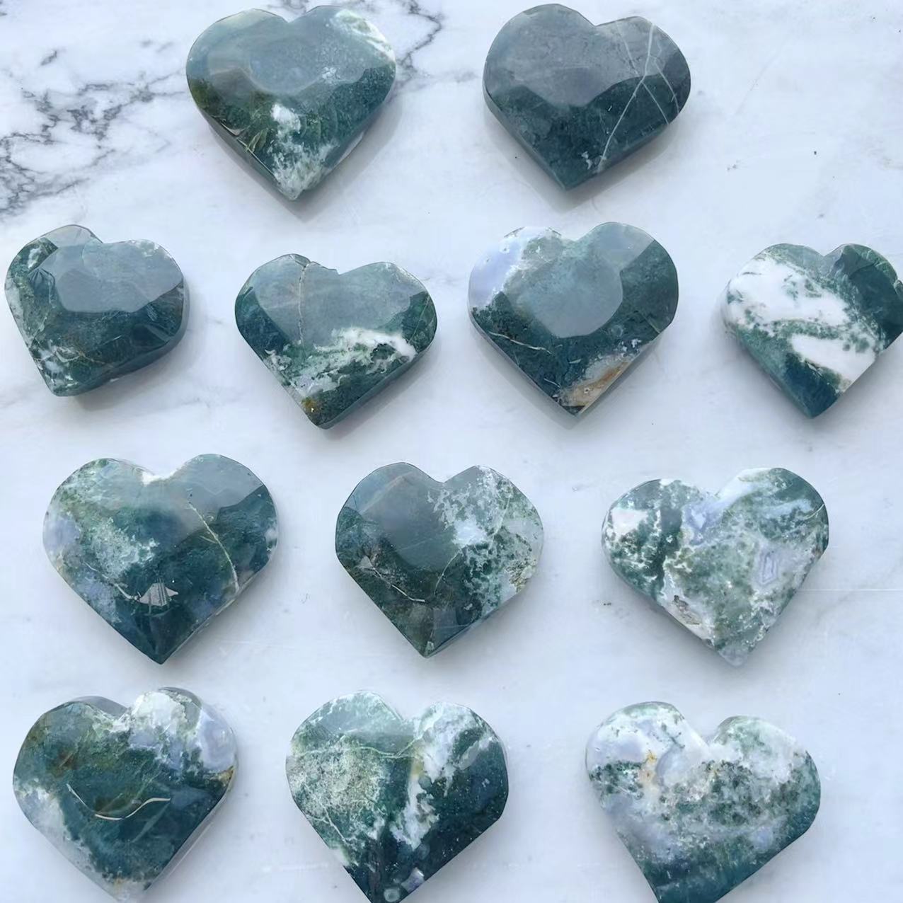 Natural crystal moss agate heart 4 pcs