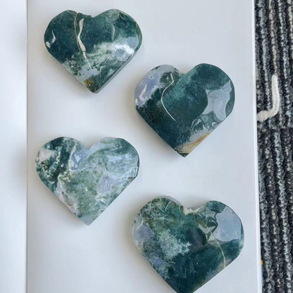 Natural crystal moss agate heart 4 pcs