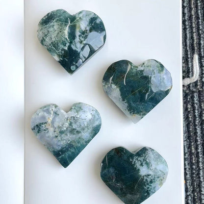 Natural crystal moss agate heart 4 pcs