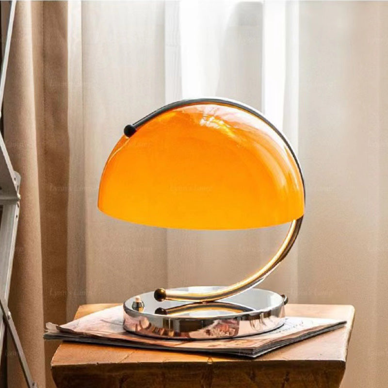 Gr Inspiration Vintage Hemispherical Table Lamp In Light Orange & Beige, Glass and Stainless Steel Material, Home Décor, Excellent Gift Choice